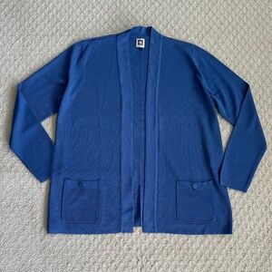 Anne Klein Malibu Open Front Knit Cardigan Blue XL Lightweight Casual Office
